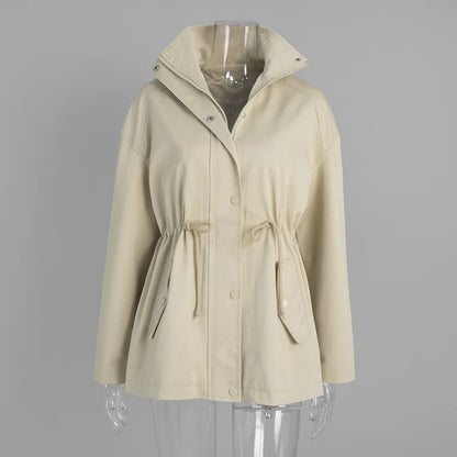 Damen Jacke mit Stehkragen, Tunnelzug an der Taille & Pattentaschen