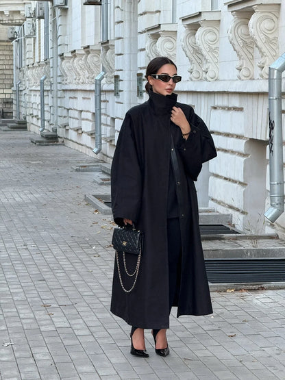 Damen Trenchcoat Lang Übergangsjacke Mantel mit Gürtel