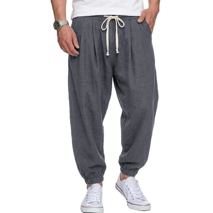 Freizeithose Herren Leinen-Optik Kordelzug lockere Passform Elastikbund