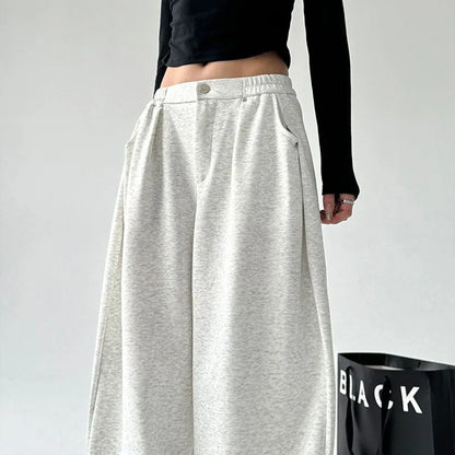 Weite Freizeithose für Damen, hoher Bund, Grau meliert