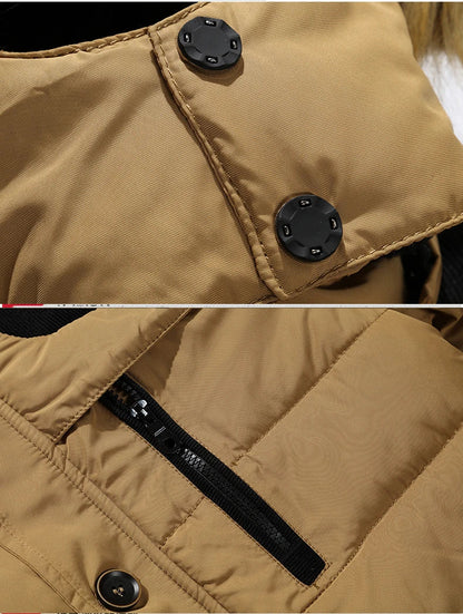 Herren Winter Steppjacke mit Fellkapuze gepolstert