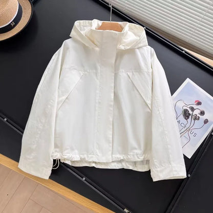 Damen Kurzjacke mit Kapuze Windbreaker Leichte Übergangsjacke