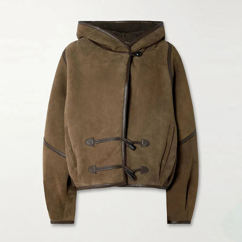 Kurze Damen Pilotenjacke mit Kapuze und Toggle-Verschluss