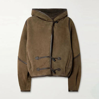 Kurze Damen Pilotenjacke mit Kapuze und Toggle-Verschluss