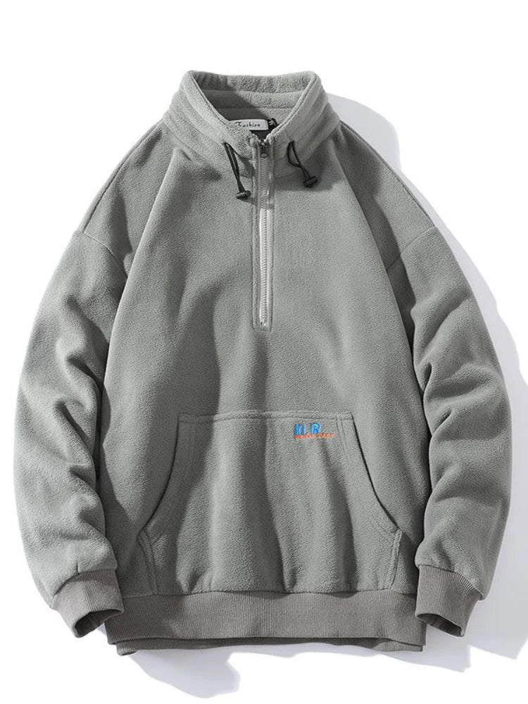 Fleecejacke Stehkragen Reißverschluss Aufnäher Langarm Beige