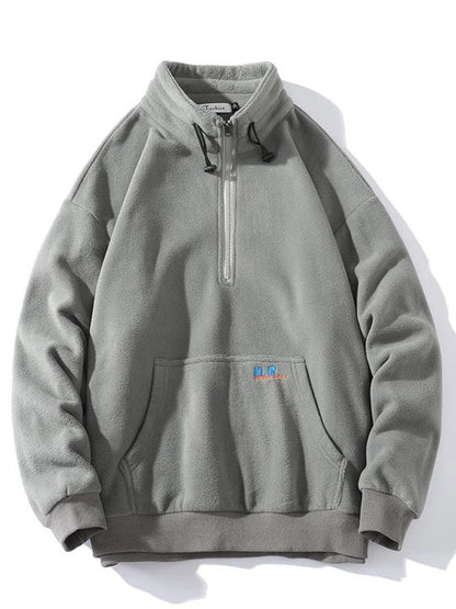 Fleecejacke Stehkragen Reißverschluss Aufnäher Langarm Beige