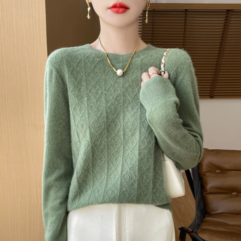 Damen Langarm Pullover mit Rautenmuster, Rundhals, Weiches Material