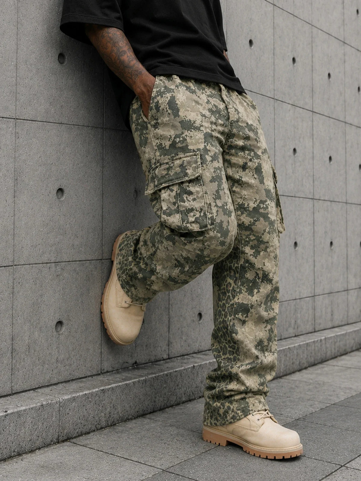 Cargohose für Herren, weiter Schnitt, Camouflage-Muster