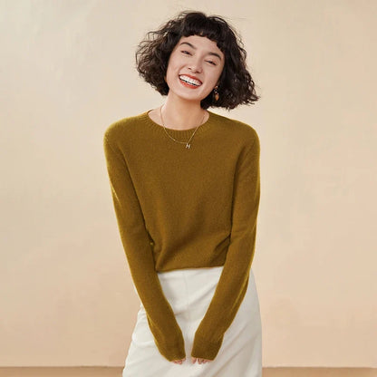 Damen Rundhals Pullover Langarm Basic Strickpullover