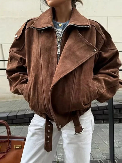 Damen Jacke im Biker-Stil, braun