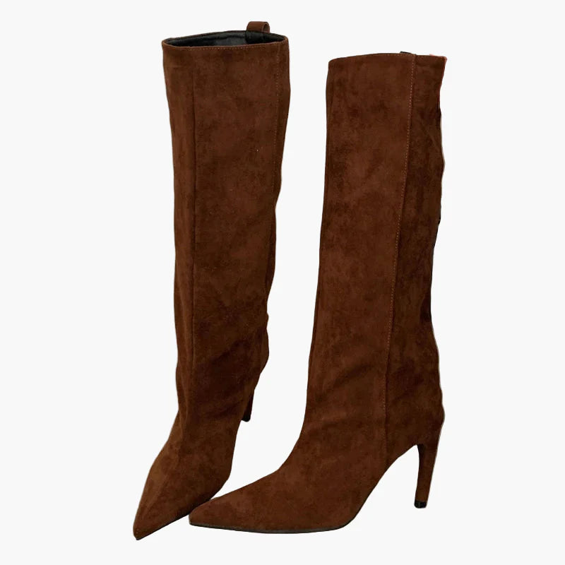 Damen Stiefel mit hohem Absatz und spitzer Zehenpartie – Modische Slouchy Boots für Herbst und Winter