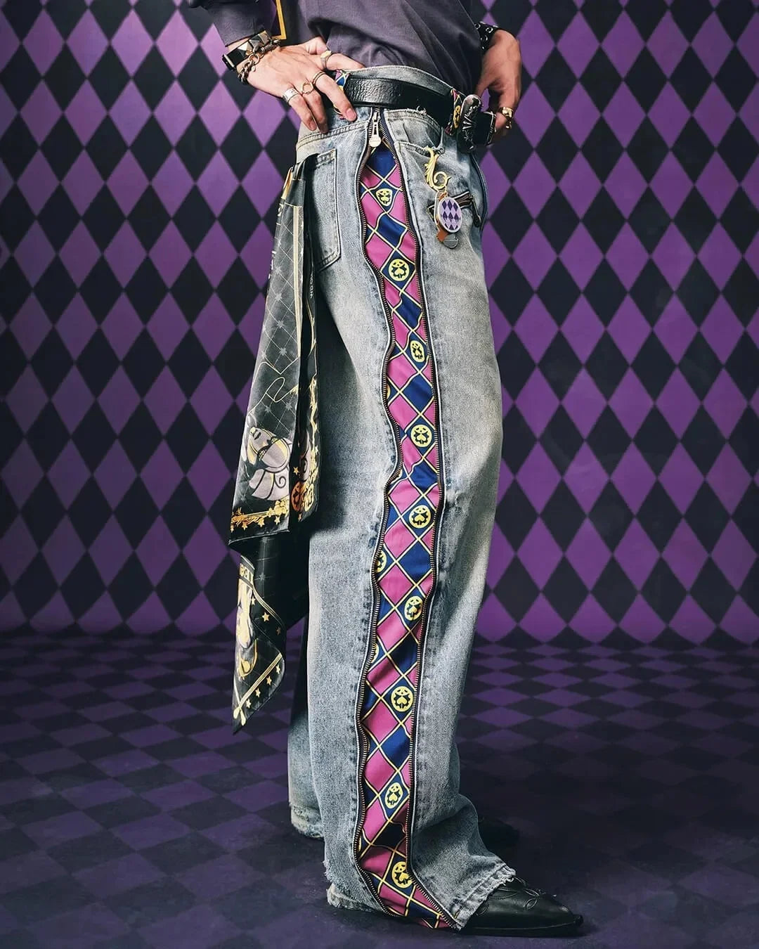 Jeanshose Hellblau Wide-Leg mit Seitenstreifen Muster