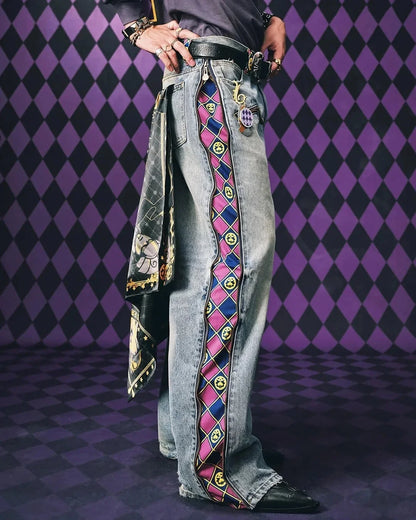 Jeanshose Hellblau Wide-Leg mit Seitenstreifen Muster