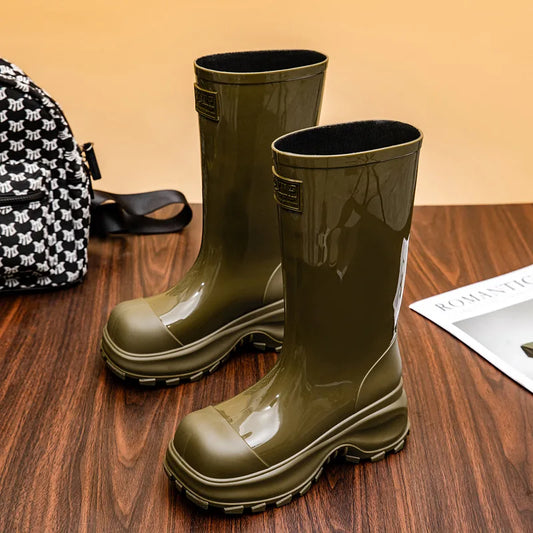 Unisex Regenstiefel Glänzend Wasserdicht Gummistiefel Hoher Schaft