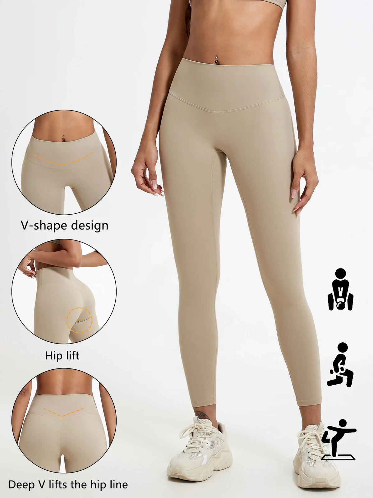 Damen Sport Leggings Hochbund V-Design Bauchkontrolle Yoga Fitness Hose