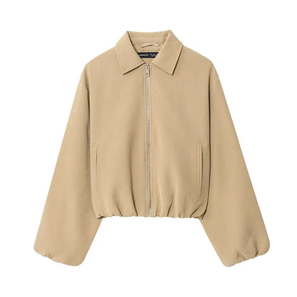 Damen Kurzjacke mit Reißverschluss und Kragen Oversized