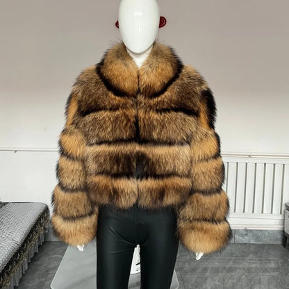 Kurze Damen Pelzjacke mit voluminösem Kragen