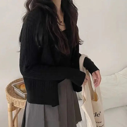 Damen Strick Set Cardigan mit Rundhals und Trägertop Zopfmuster