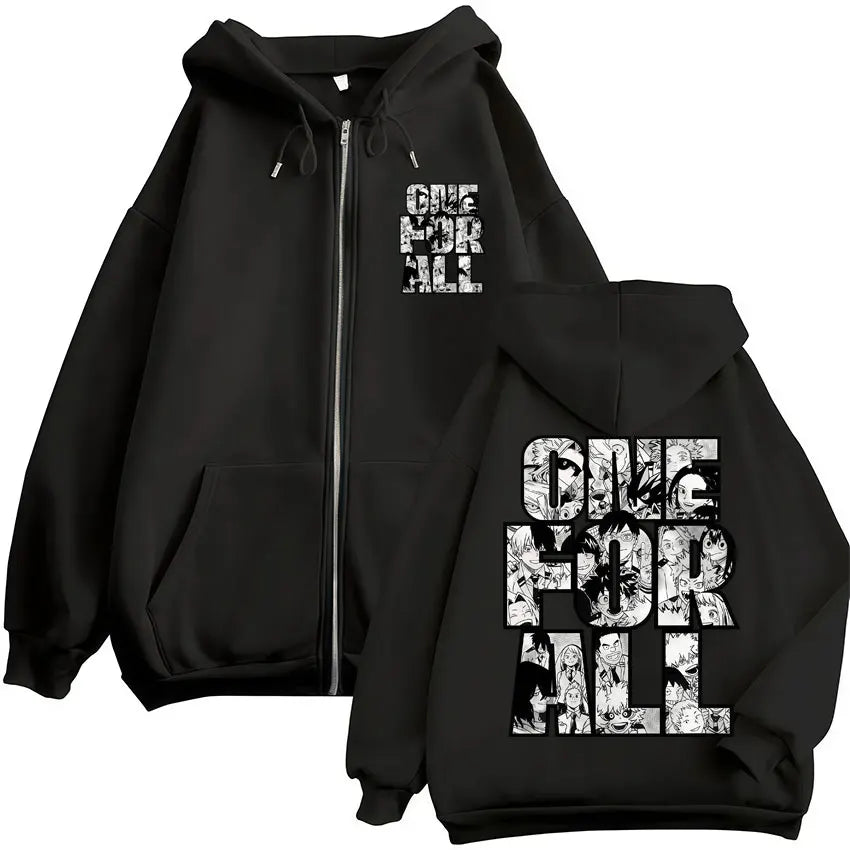 Unisex Reißverschluss Hoodie mit Kordelzug und Motivdruck – Verschiedene Designs