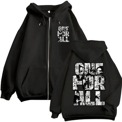 Unisex Reißverschluss Hoodie mit Kordelzug und Motivdruck – Verschiedene Designs