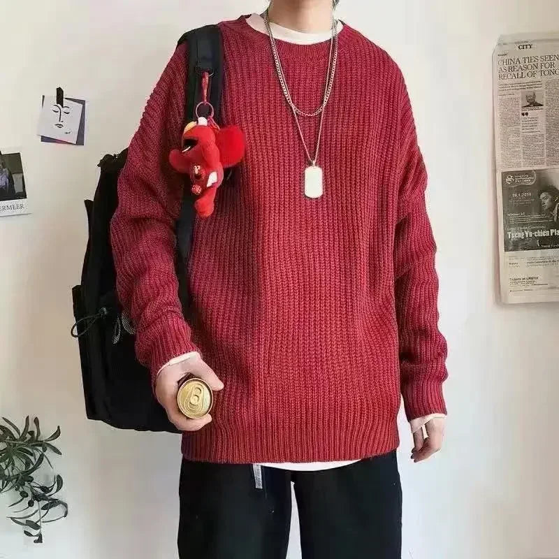 Unisex Strickpullover Oversize Rundhals Gerippt Lange Ärmel