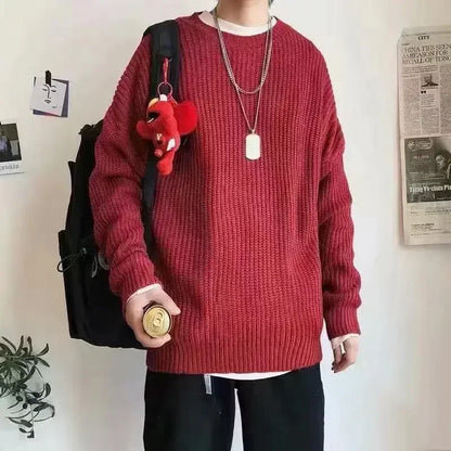 Unisex Strickpullover Oversize Rundhals Gerippt Lange Ärmel