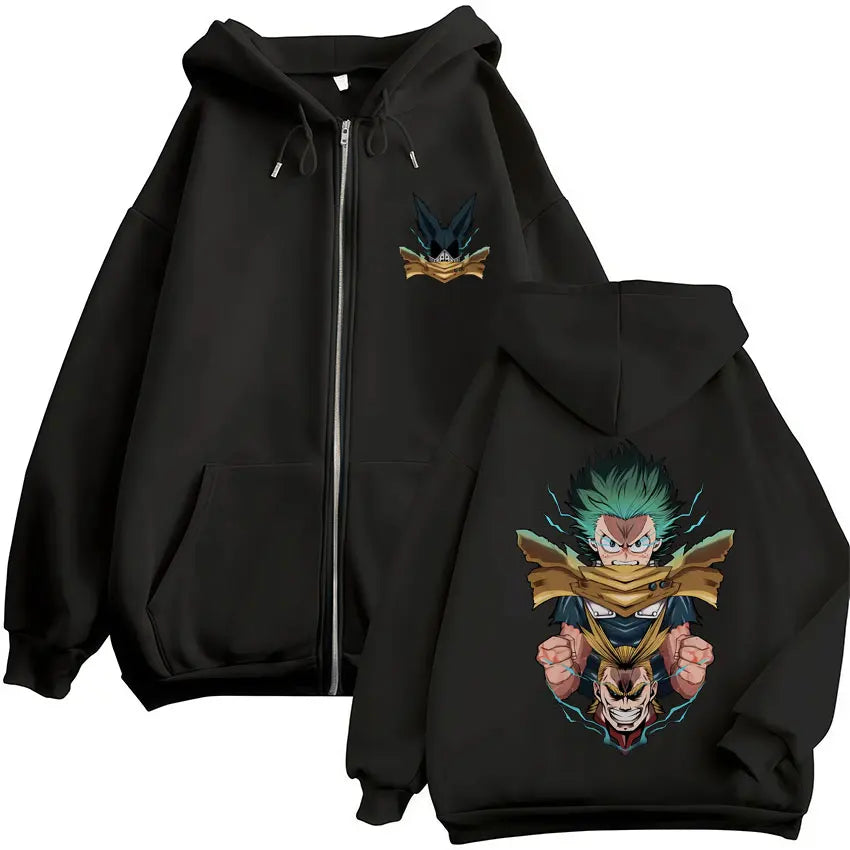 Unisex Reißverschluss Hoodie mit Kordelzug und Motivdruck – Verschiedene Designs