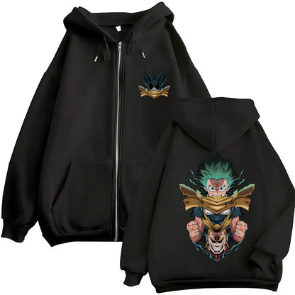 Unisex Reißverschluss Hoodie mit Kordelzug und Motivdruck – Verschiedene Designs