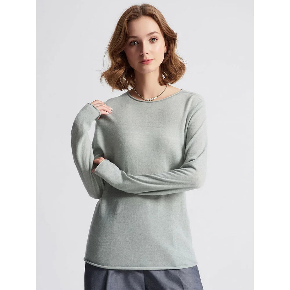 Damen Langarm Pullover Rundhalsausschnitt Uni Basic