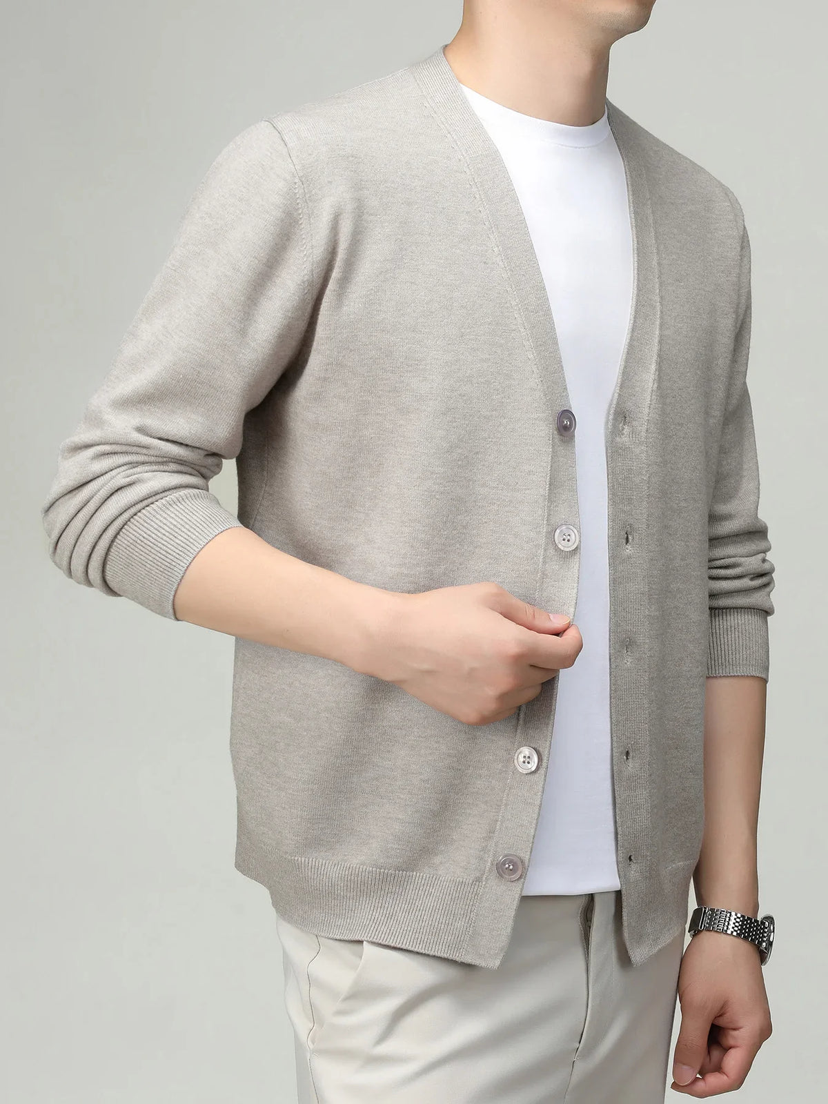 Herren Strickjacke V-Ausschnitt Knopfleiste