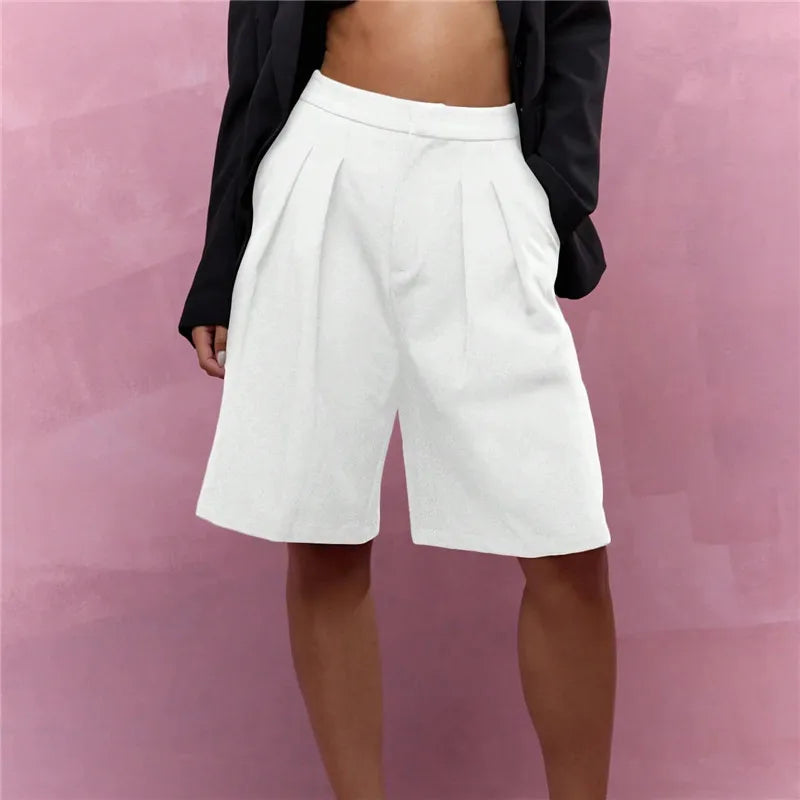 Damen Bermuda Shorts mit Bundfalten und weitem Bein