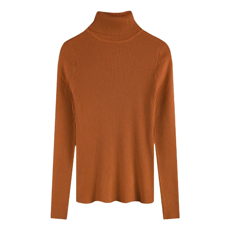 Damen Rollkragenpullover Rippstrick Slim Fit Langarm