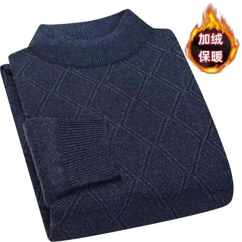 Herren Mock-Neck Pullover Winter Warmer Strickpullover Rautenmuster
