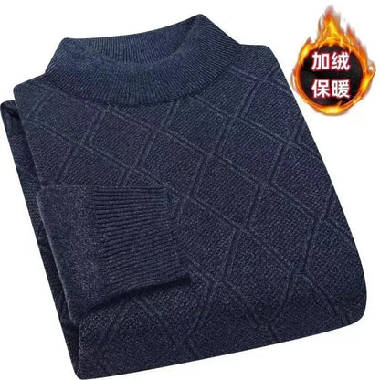 Herren Mock-Neck Pullover Winter Warmer Strickpullover Rautenmuster