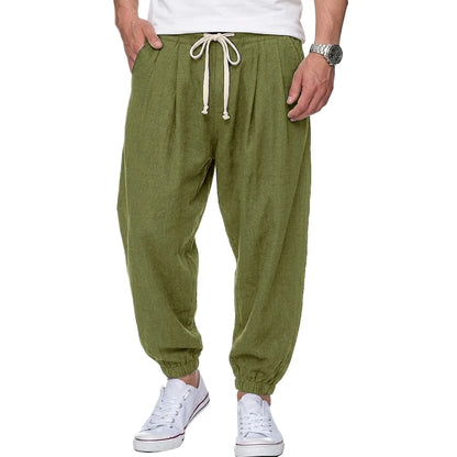 Freizeithose Herren Leinen-Optik Kordelzug lockere Passform Elastikbund