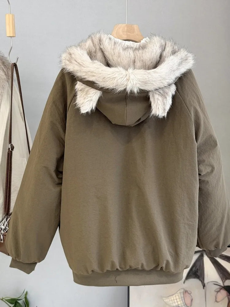 Damen Bomberjacke mit Kapuze und Kunstfellbesatz