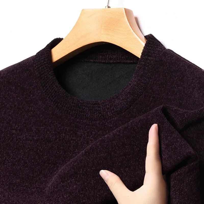 Herren Winter Pullover Rundhals Langarm Uni Farbe Warm gefüttert