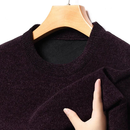 Herren Winter Pullover Rundhals Langarm Uni Farbe Warm gefüttert