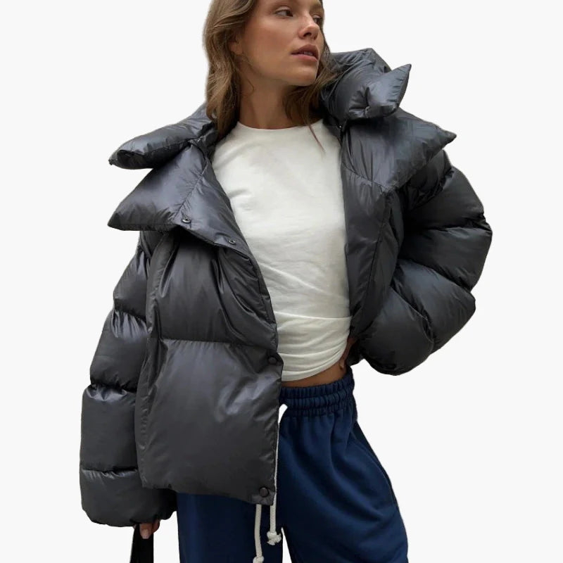 Damen Oversize Steppjacke Winter Warm Gepolstert mit Kapuze – Modischer Casual Look