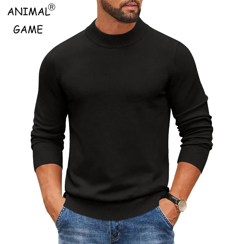 Herren Rollkragenpullover Langarm Strickpullover Rippbündchen Uni-Farben