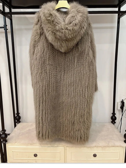 Damen Langer Kunstpelzmantel mit Kapuze, Teddyfell Optik, Mehrfarbig