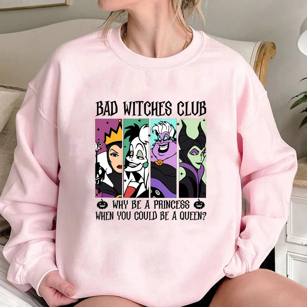 Damen Sweatshirt Rundhals "Bad Witches Club" Druck Langarm Baumwollmischung