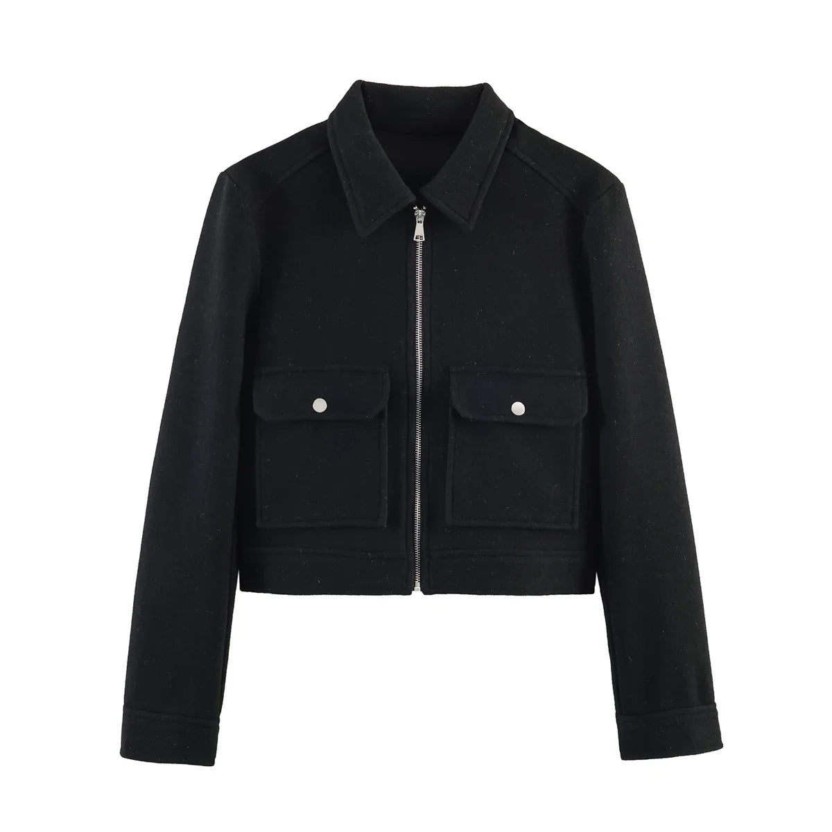 Kurze Damen Übergangsjacke mit Reverskragen und Reißverschluss