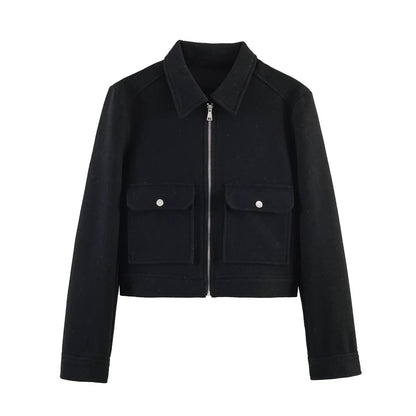 Kurze Damen Übergangsjacke mit Reverskragen und Reißverschluss