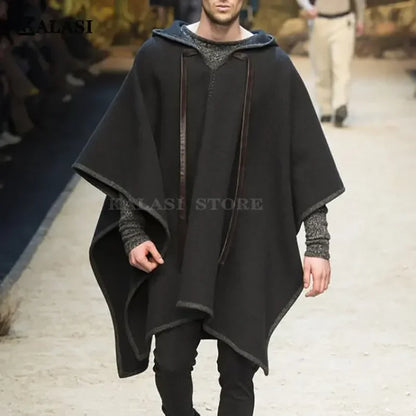 Herren Hoodie Poncho mit Kordelzug Dunkelgrau