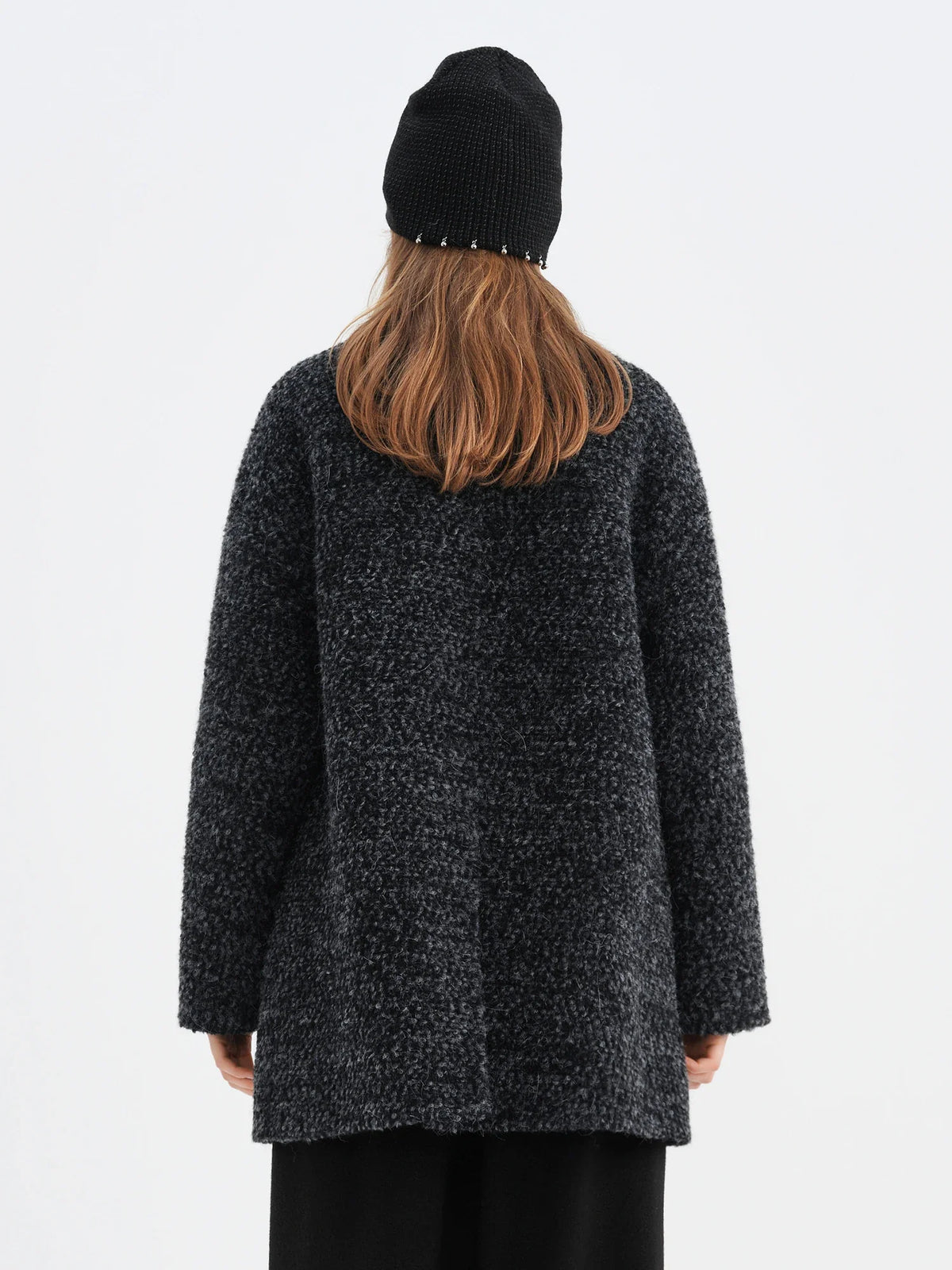 Kurzer Tweed-Mantel Damen Zweireihig Anthrazit