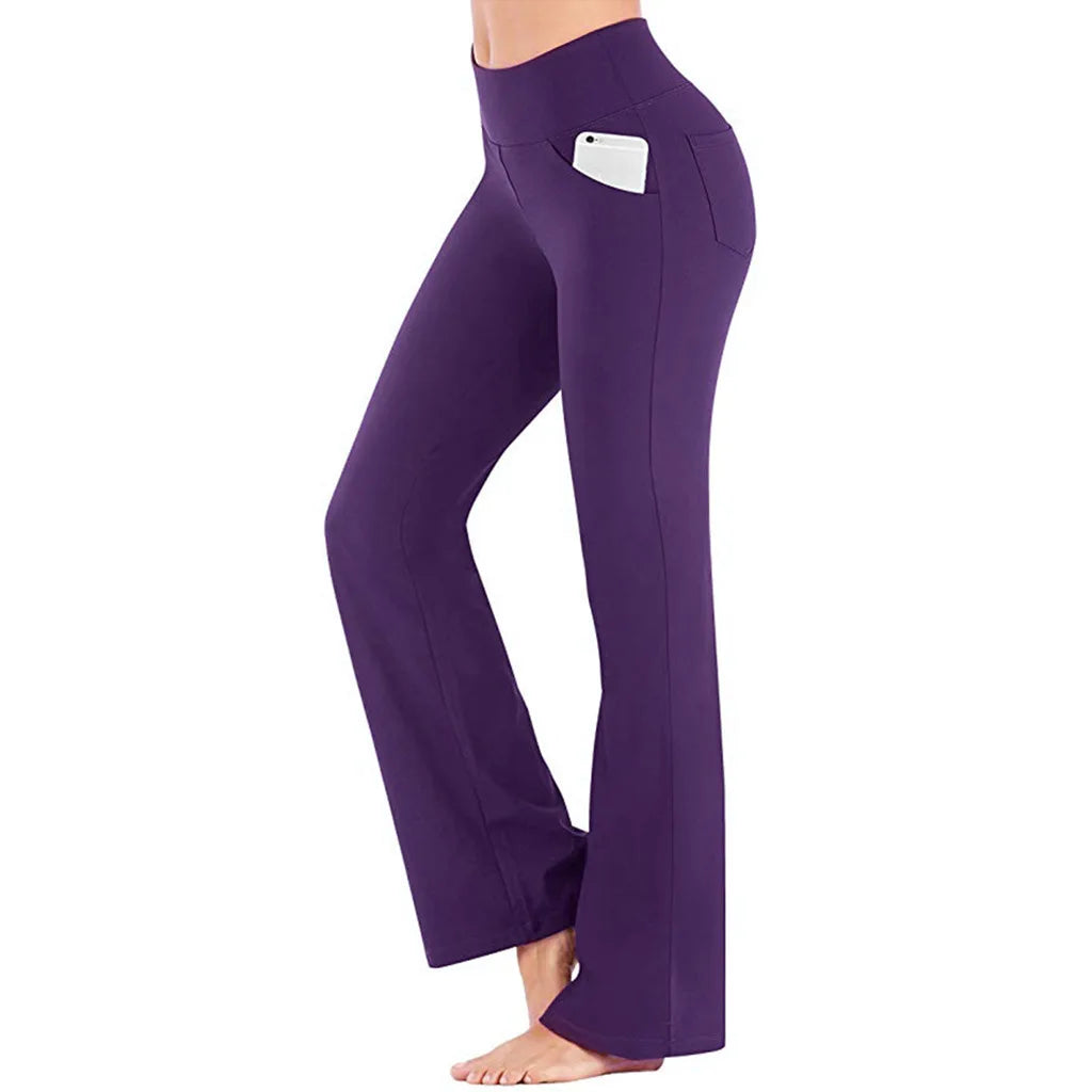 Damen Bootcut Hose mit hohem Bund und Taschen für Sport & Freizeit