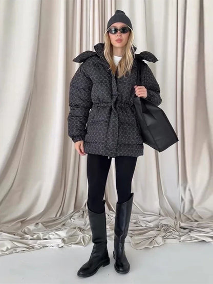 Damen Steppjacke mit Kapuze und Kordelzug, gepolstert, versch. Muster