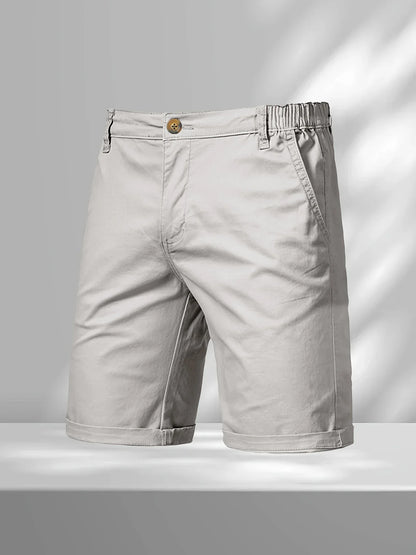 Herren Chino Shorts mit elastischem Bund, Knopfverschluss und Krempelbein