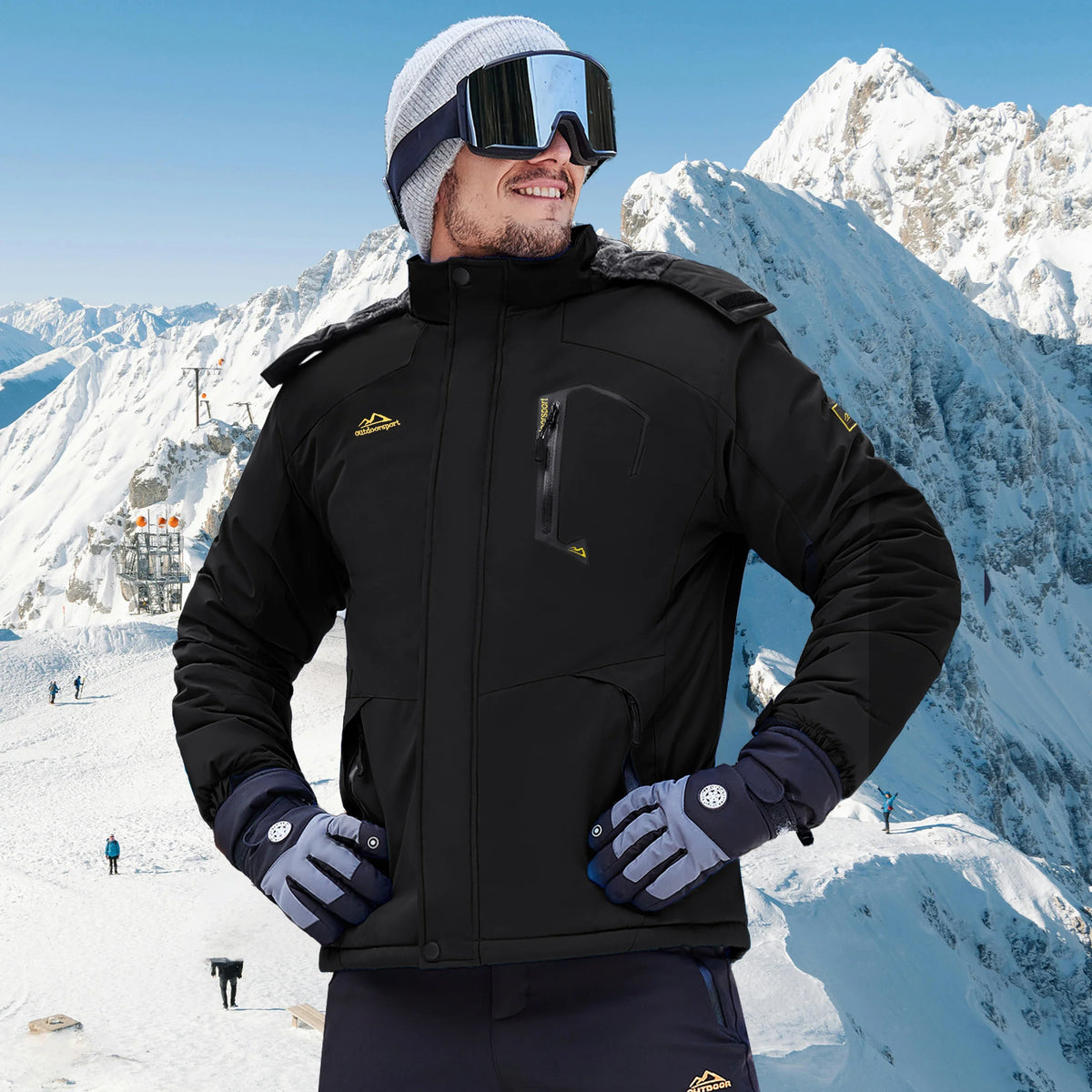 Herren Winterjacke Wasserdicht Skijacke mit Kapuze Outdoor Jacke Warm